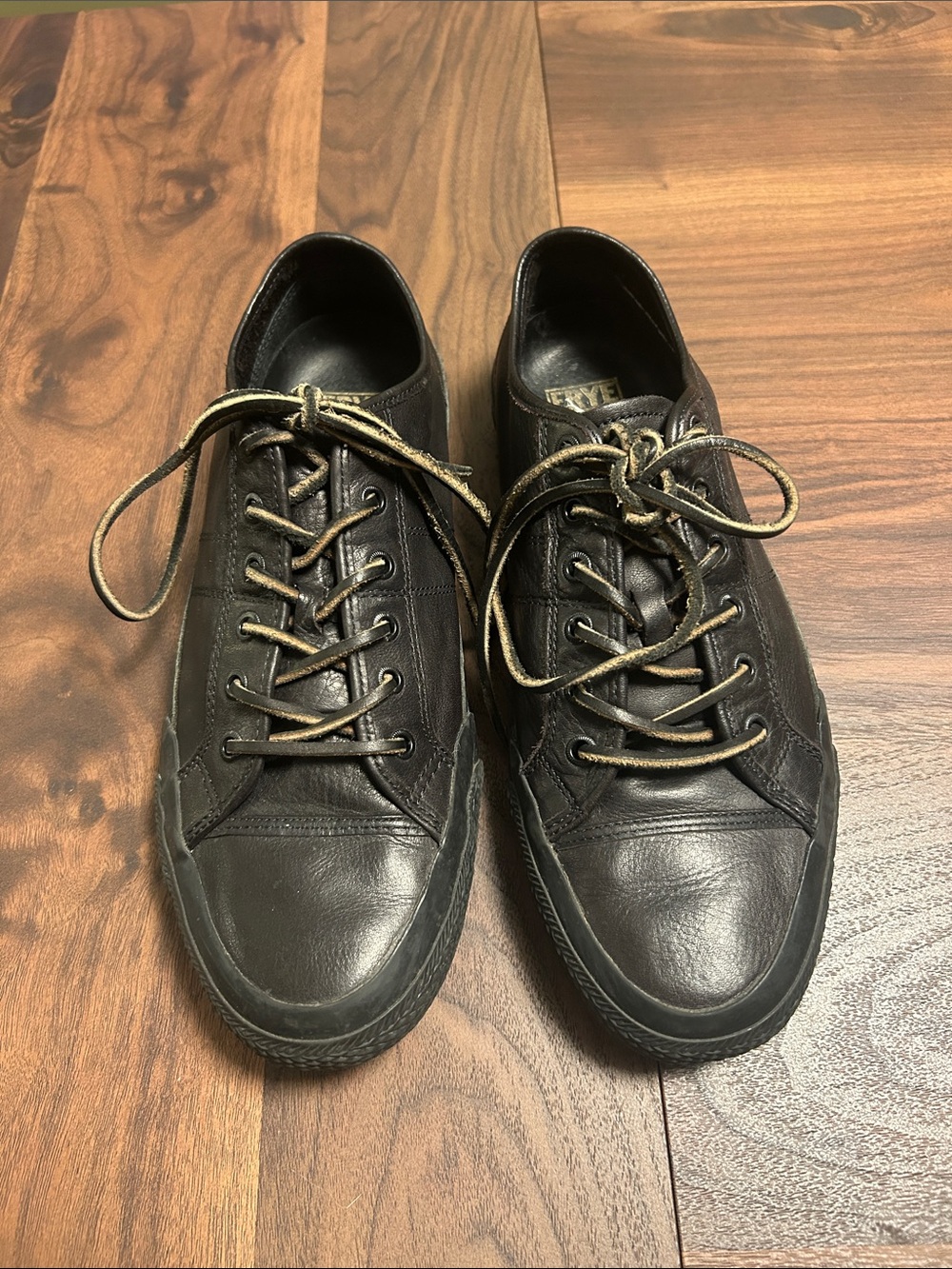Frye Black Leather Men’s Low-Top Sneakers with Tan Laces